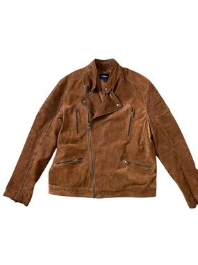 EXPRESS  Genuine Leather Suede Asymmetric Moto Biker Jacket Brown Sz. XL